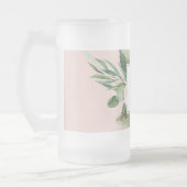 Modern Watercolor Pink Flowers Monogrammed  Frosted Glass Beer Mug (Left)