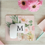 Modern Watercolor Pink Flowers Monogrammed  Mouse Pad<br><div class="desc">Modern Watercolor Pink Flowers Monogrammed</div>