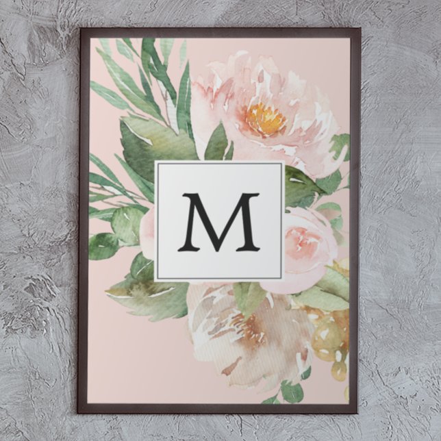 Modern Watercolor Pink Flowers Monogrammed  Poster (Creator Uploaded)