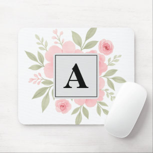 Modern Watercolor Pink Flowers Personalised Mouse Pad