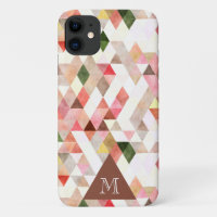 Modern Watercolor Pink Green Triangle Monogram