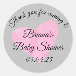 Modern Watercolor Pink Heart Girl Baby Shower Classic Round Sticker