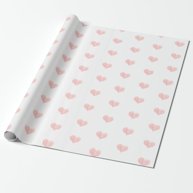 Modern Watercolor Pink Heart Valentines Day Gift Wrapping Paper (Unrolled)