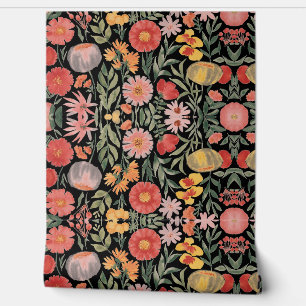 Modern watercolor  pink orange flowers wallpaper