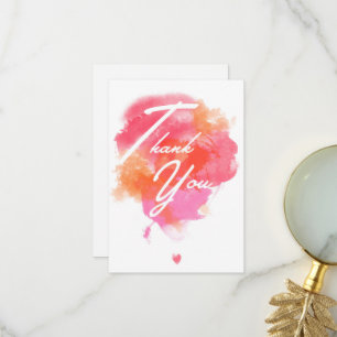 Modern, watercolor pink orange thank you card