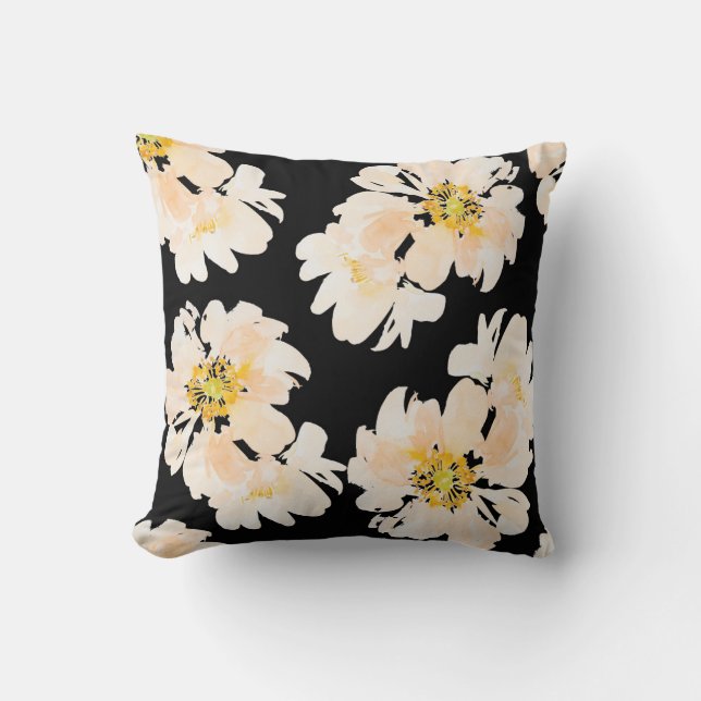 Modern Watercolor Pink Peony floral Throw Pillow (Front)