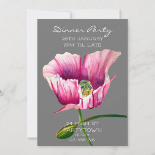 Modern watercolor pink poppy painting invitation