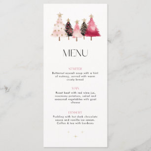 Modern Watercolor Pink Trees Christmas Dinner Menu