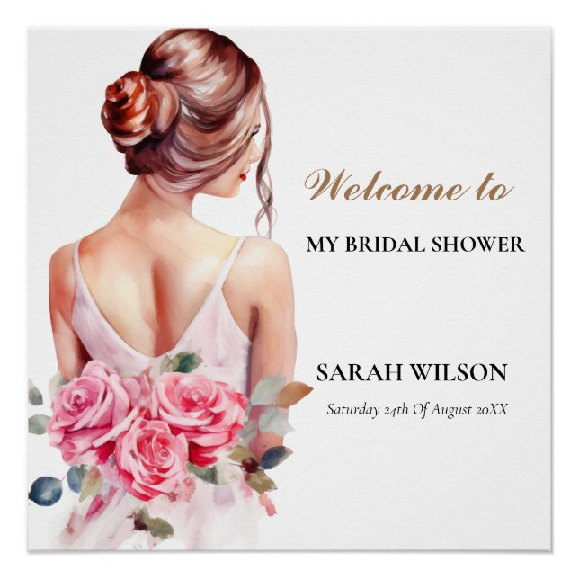 Modern Watercolor Pink Wedding Gown Glossy Poster (Front)