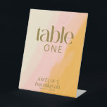 Modern Watercolor Pink Yellow Bat Mitzvah Table Pedestal Sign<br><div class="desc">Modern Boho Watercolor Pink Yellow Bat Mitzvah Table Number Pedestal Sign</div>