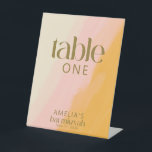 Modern Watercolor Pink Yellow Bat Mitzvah Table Pedestal Sign<br><div class="desc">Modern Boho Watercolor Pink Yellow Bat Mitzvah Table Number Pedestal Sign</div>