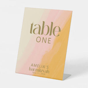 Modern Watercolor Pink Yellow Bat Mitzvah Table Pedestal Sign