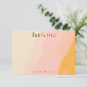 Modern Watercolor Pink Yellow Custom Bat Mitzvah Thank You Card