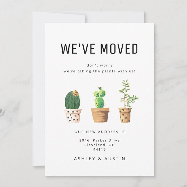 Modern Watercolor Plant Fun We've Moved New Home Announcement (Front)