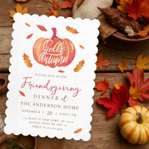Modern Watercolor Pumpkin Friendsgiving Dinner Invitation