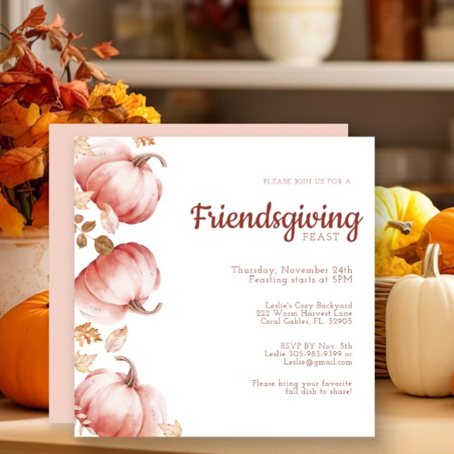 Modern Watercolor Pumpkin Friendsgiving Invite (Friendsgiving Pumpkin Invitation)