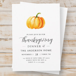 Modern Watercolor Pumpkin Thanksgiving Dinner Invitation
