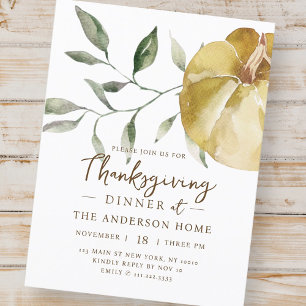Modern Watercolor Pumpkin Thanksgiving Dinner Postcard