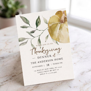 Modern Watercolor Pumpkin Thanksgiving Dinner Postcard