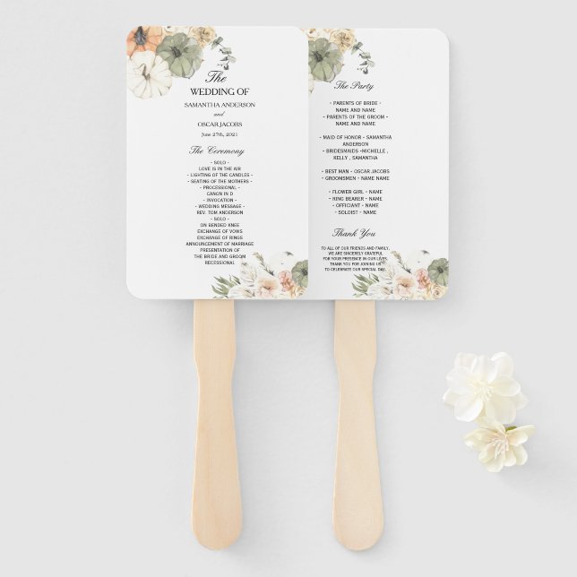 Modern Watercolor Pumpkins & Flowers  Hand Fan (Front and Back)