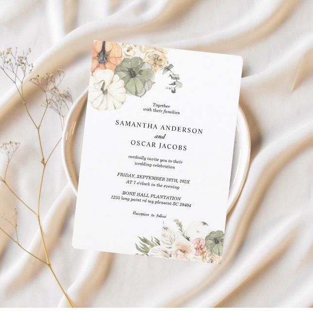 Modern Watercolor Pumpkins & Flowers  Invitation (Creator Uploaded)