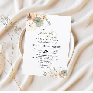 Modern Watercolor Pumpkins & Flowers  Invitation