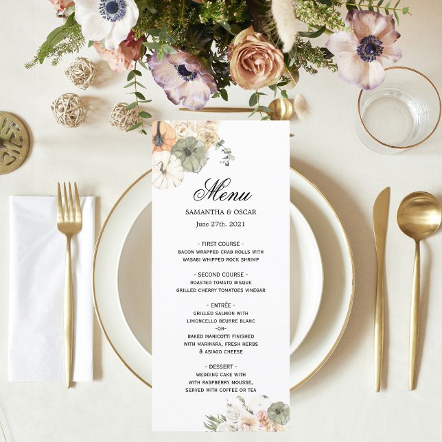 Modern Watercolor Pumpkins & Flowers  Menu (Creator Uploaded)