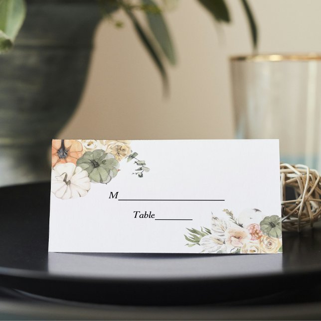 Modern Watercolor Pumpkins & Flowers  Place Card (Creator Uploaded)