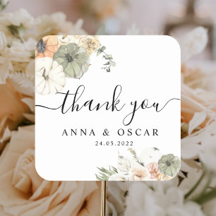 Modern Watercolor Pumpkins & Flowers  Square Sticker