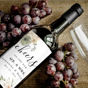 Modern Watercolor Pumpkins & Flowers Wine Label