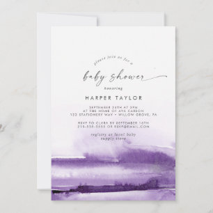 Modern Watercolor Purple Baby Shower Invitation
