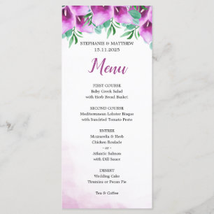 Modern Watercolor Purple Calla Lily Wedding Menu