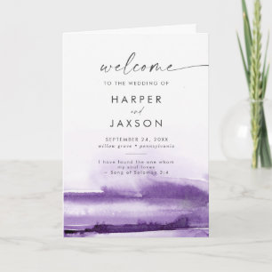 Modern Watercolor Purple Folded Wedding Program