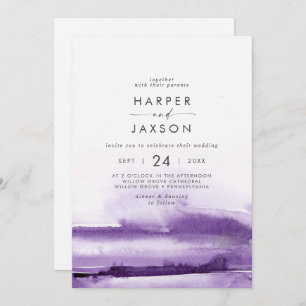 Modern Watercolor   Purple Front and Back Wedding Invitation