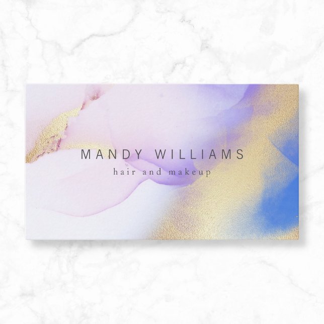 Modern Watercolor Purple Ink Gold Abstract Marble Business Card (Creator Uploaded)