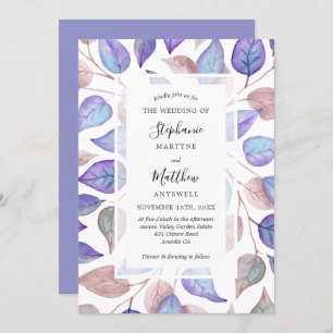 Modern Watercolor Purple Leaves Foliage Wedding Invitation