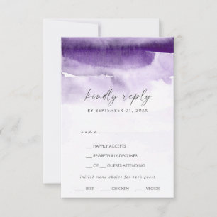 Modern Watercolor Purple Menu Choice RSVP Card