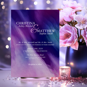 Modern Watercolor Purple Navy Blue Wedding Invitation