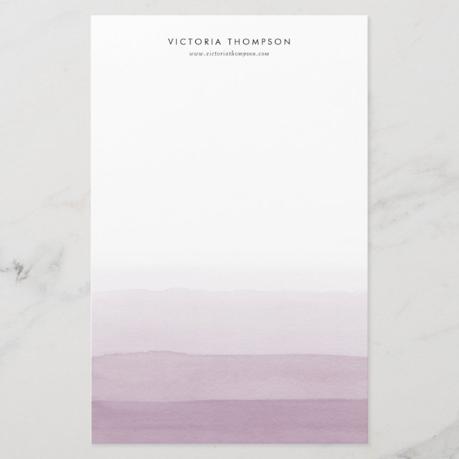 Modern Watercolor Purple Ombre Personalised Stationery (Front)
