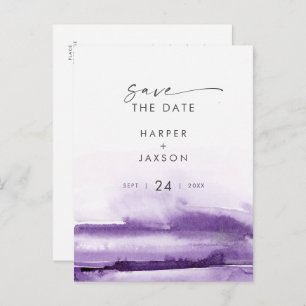 Modern Watercolor Purple Save the Date Invitation Postcard
