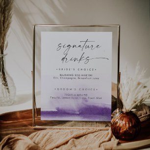 Modern Watercolor Purple Signature Drinks Sign