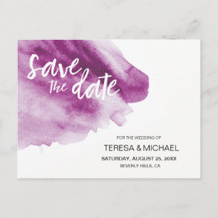 Modern Watercolor Purple Splash Save the Date Post Announcement Postcard