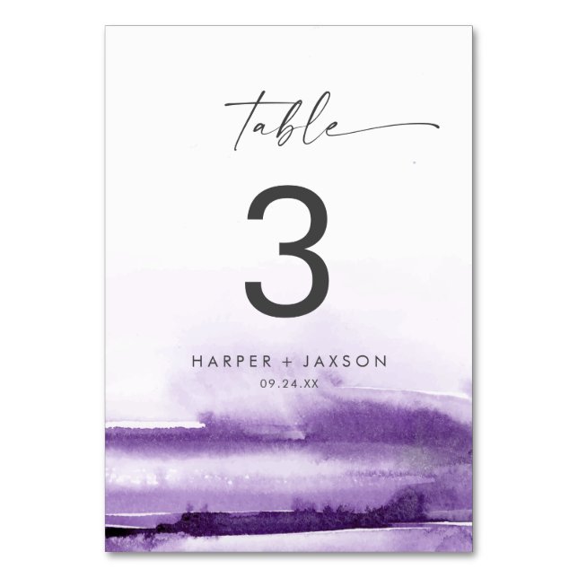 Modern Watercolor | Purple Table Number (Front)