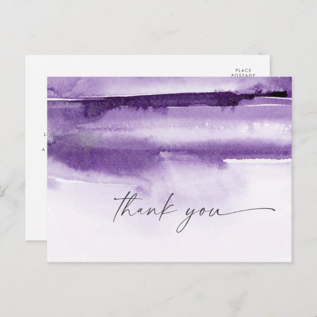 Modern Watercolor | Purple Thank You Postcard (Front/Back)