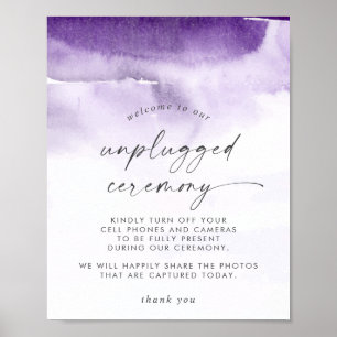 Modern Watercolor Purple Unplugged Ceremony Sign