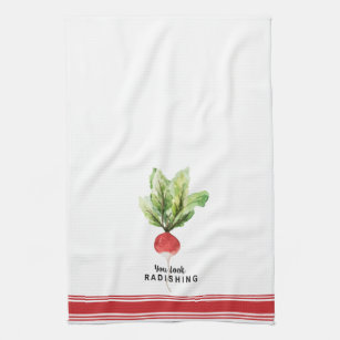 Modern watercolor radish veggie pun kitchen towel