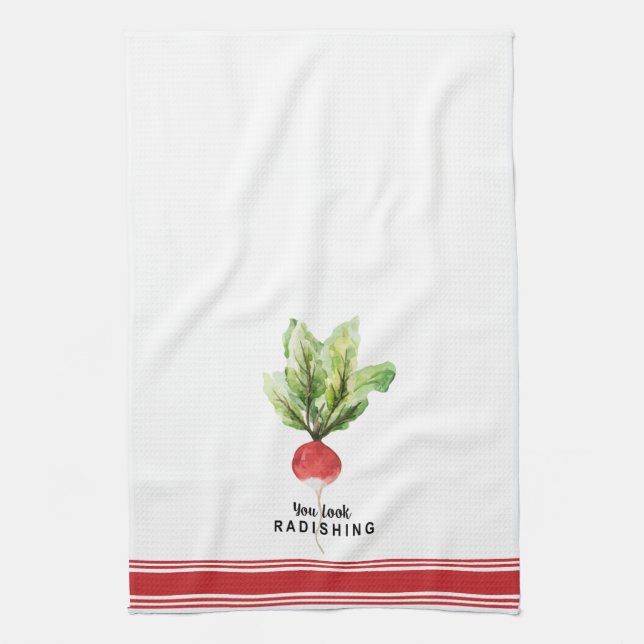Modern watercolor radish veggie pun kitchen towel (Vertical)