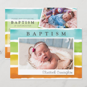 Modern Watercolor Rainbow Baptism Invitation