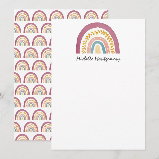 Modern Watercolor Rainbow  Stationery Note Card    (Front/Back)