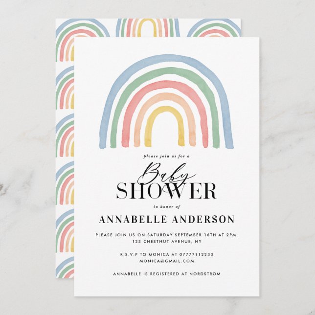 Modern watercolor rainbow stylish baby shower (Front/Back)